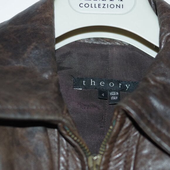 Theory Brown Leather  Bomber Women Jacket size 4 - Picture 14 of 16